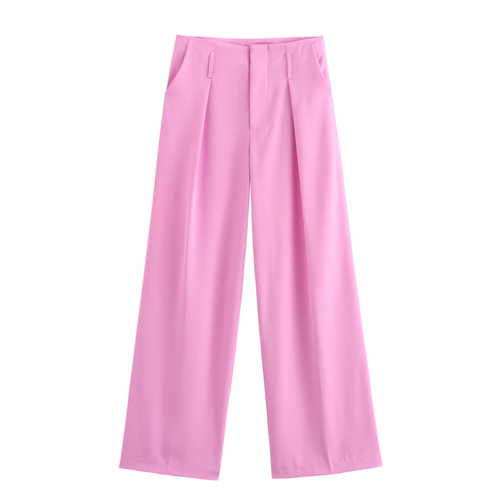 Damen nan hochtaillierte Wide-Leg-Hose mit Bügelfalte, Bundfalten und Eingrifftaschen Drune