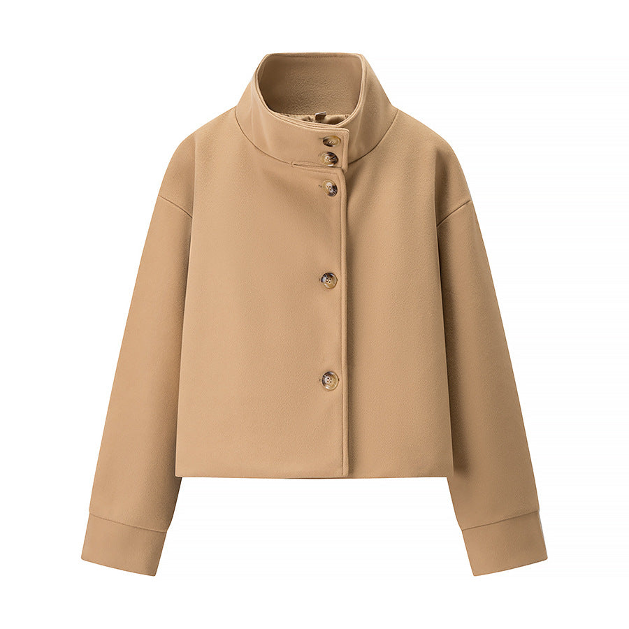 Damen Kurze Übergangsjacke mit hohem Kragen und dekorativen Knopfdetails Drune