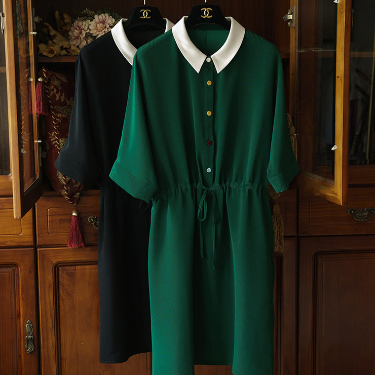 Damen Elegantes Kurzarmkleid mit Taillengürtel Drune