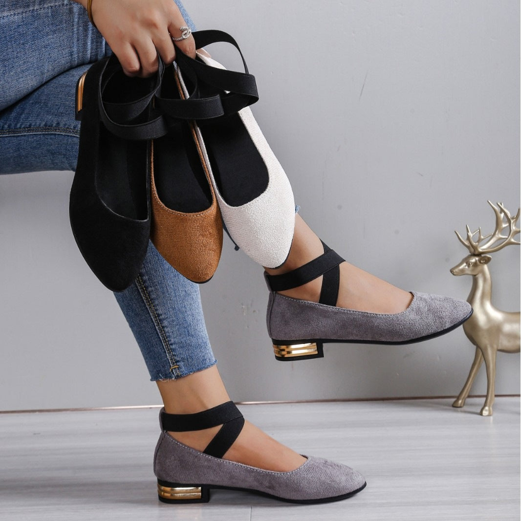 Damen Elegante Ballerinas mit elastischem Riemchen Drune