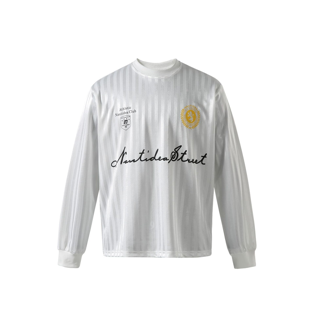 Unisex Langarm-Sporttrikot im Retro‑Fußballstil mit Stehkragen und gestreifter Jacquardstruktur Drune
