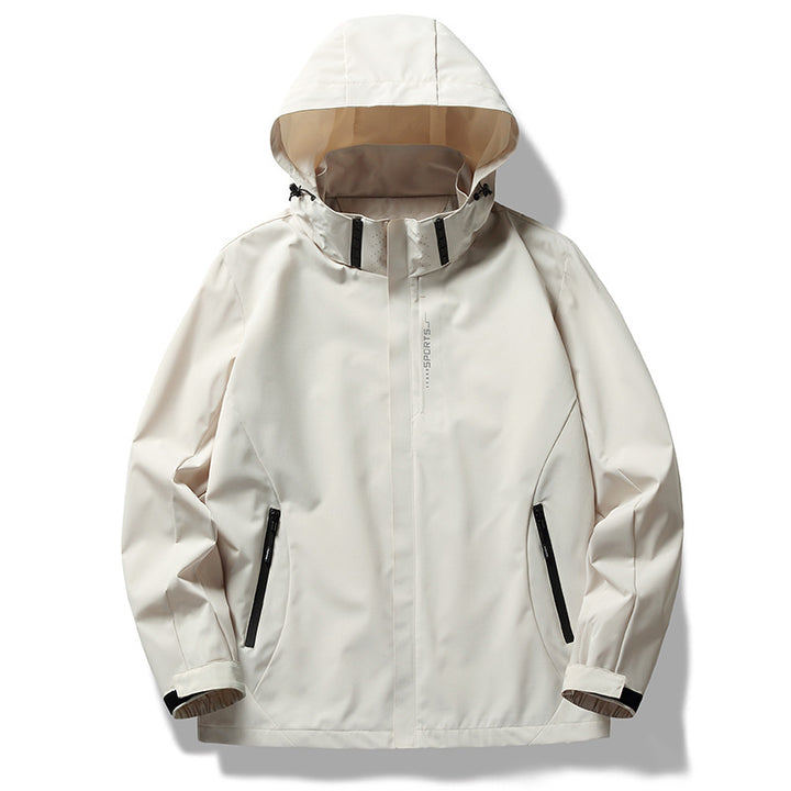 Herren Dreilagige Softshelljacke mit Kapuze, Windschutzleiste und wasserabweisenden Reißverschlüssen Drune