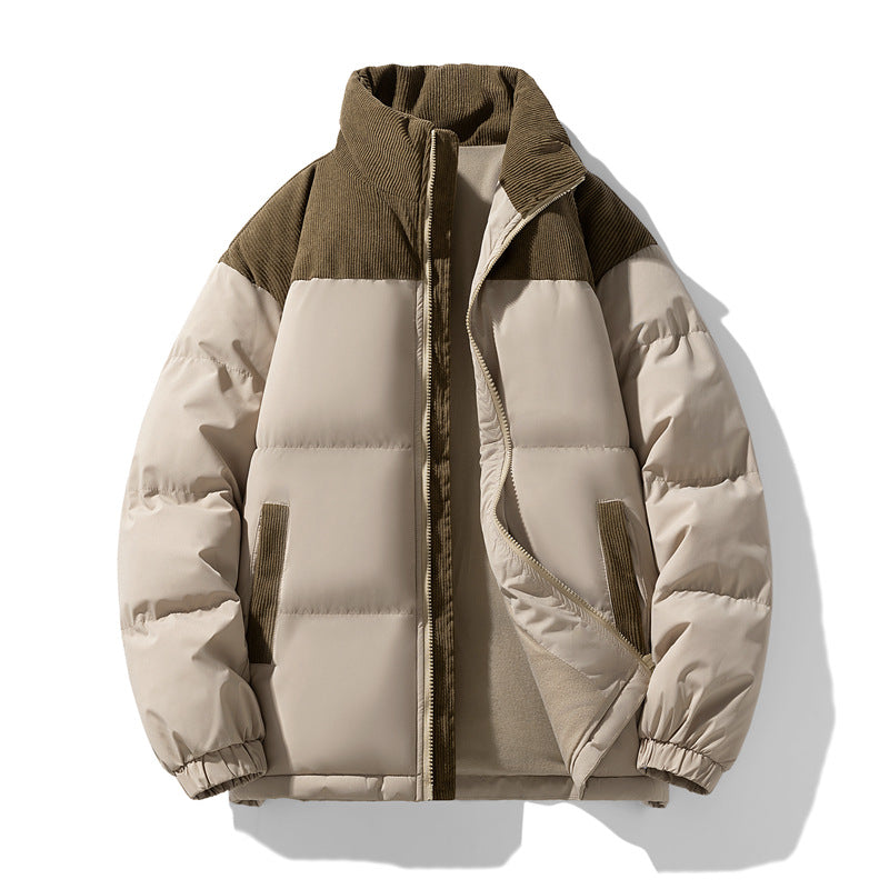 Herren gesteppte Winterjacke mit Cordbesatz, hohem Stehkragen und wärmender Isolierung Drune