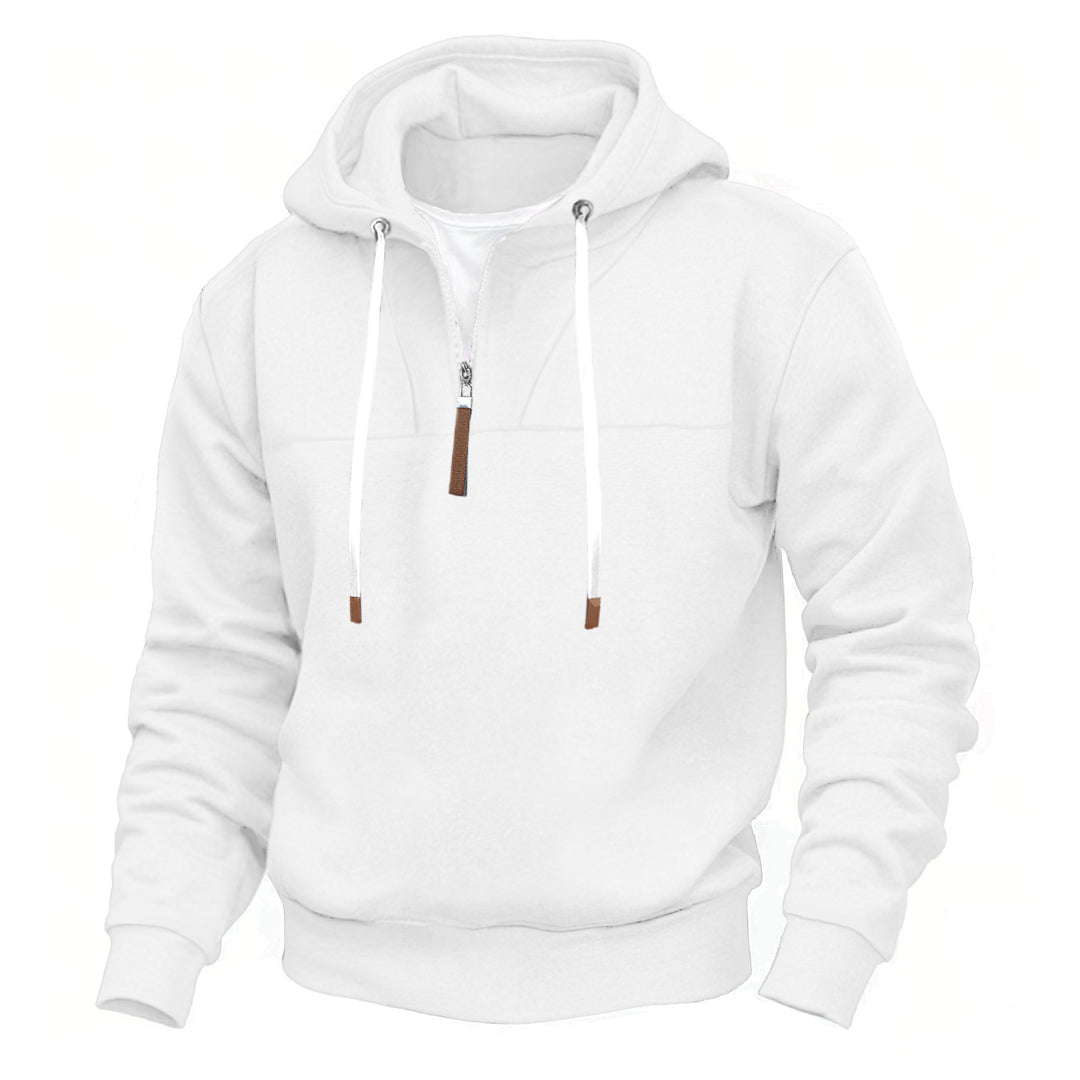 Herren nan Kapuzenpullover mit halbem Reißverschluss, weichem Innenfutter und Leder-Details Drune