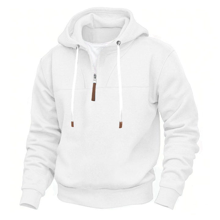 Herren nan Kapuzenpullover mit halbem Reißverschluss, weichem Innenfutter und Leder-Details Drune