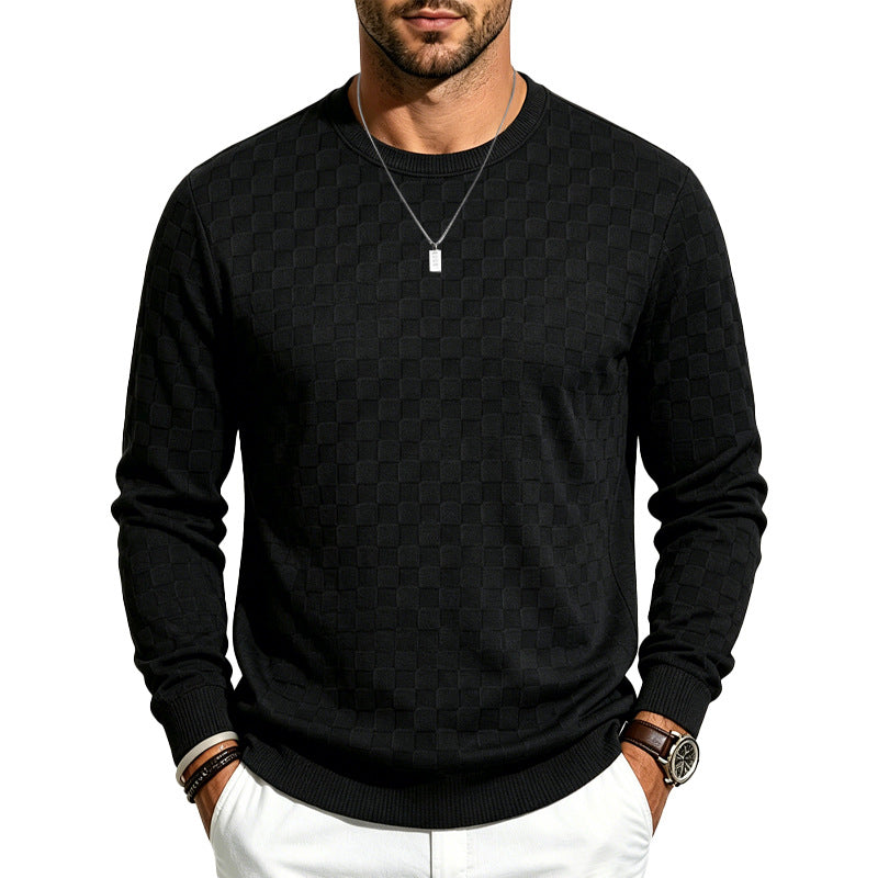 Herren Feiner Rundhals-Strickpullover mit dezentem Schachbrettmuster Drune