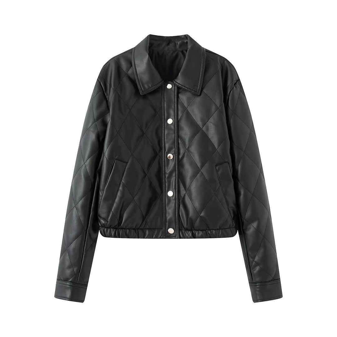 Damen Kurzjacke gesteppt mit Hemdkragen und Druckknopfverschluss Drune