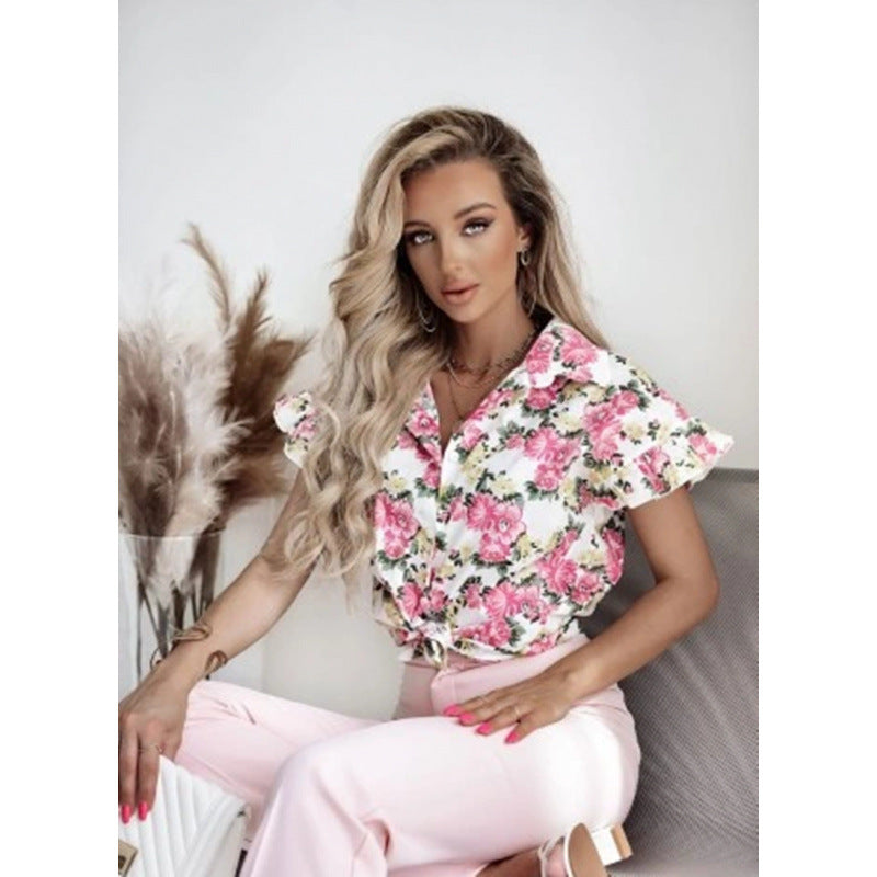 Damen Blusenshirt mit floralem Muster und Rüschendetails Drune