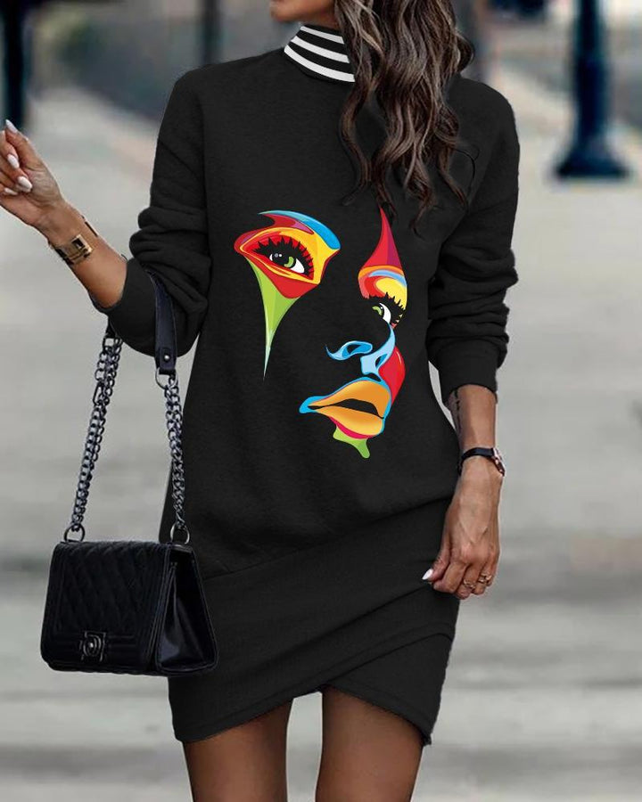 Damen Modisches Sweatkleid mit Totenkopf- und Blumenmuster Drune