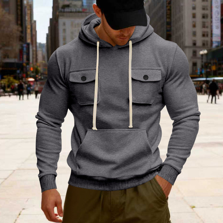 Herren Kapuzenpullover mit Brustklappentasche, Kängurutasche & Rippbündchen Drune