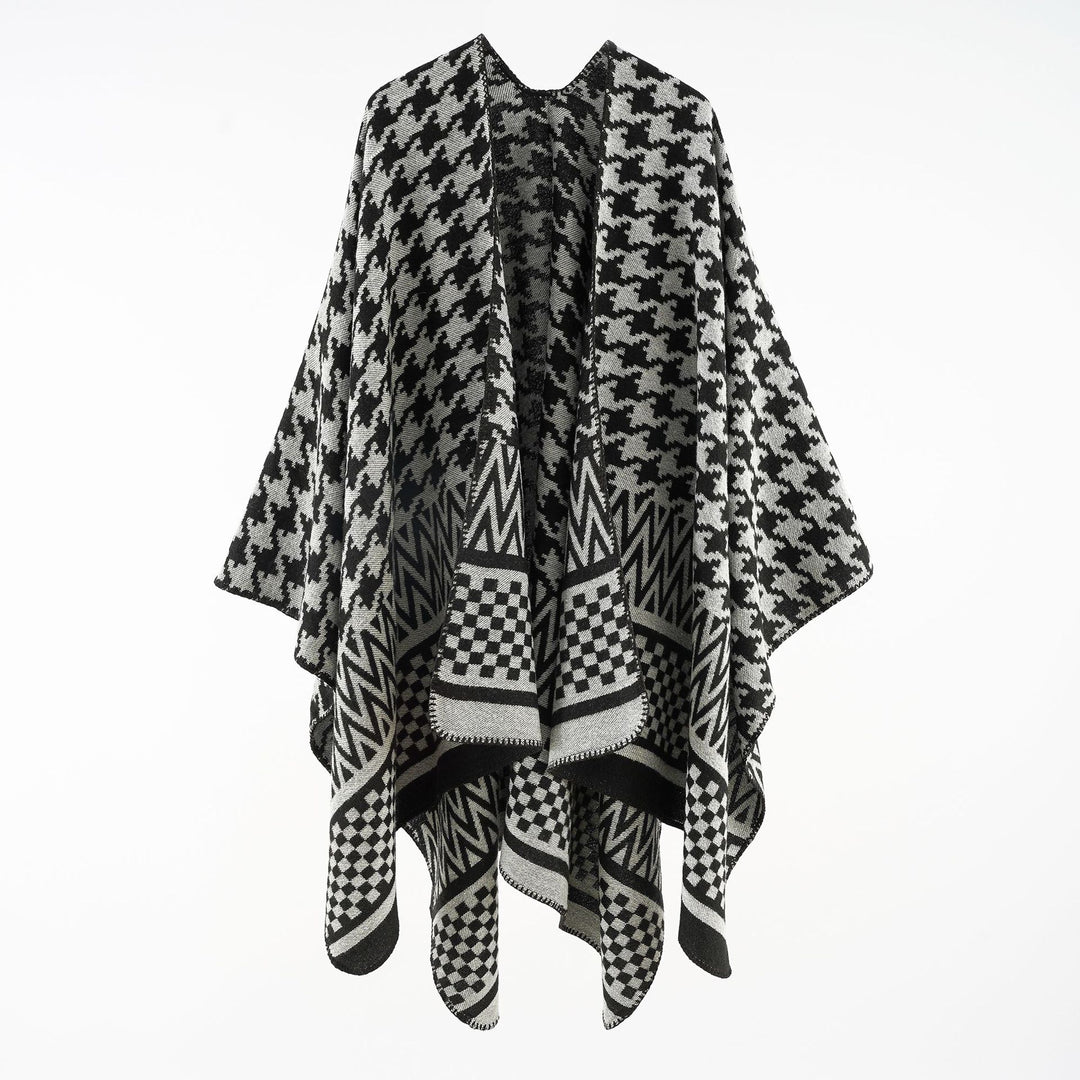 Damen Jacquard-Capeponcho mit Hahnentritt- und Geometriemuster Drune