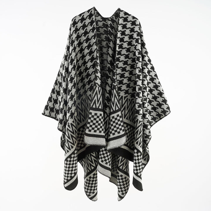 Damen Jacquard-Capeponcho mit Hahnentritt- und Geometriemuster Drune