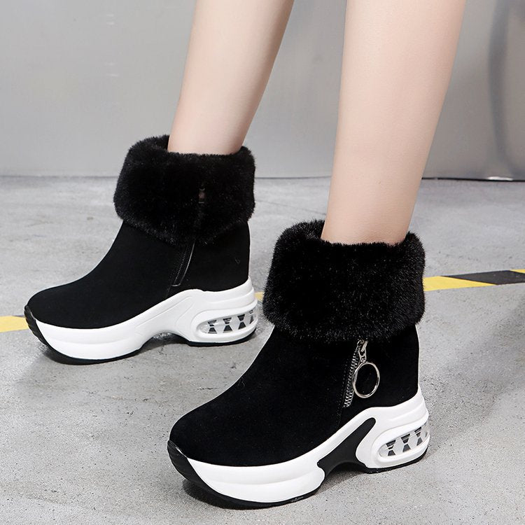 Damen Keilabsatz-Sneaker-Stiefelette mit Teddy-Kragen und Reißverschluss Drune