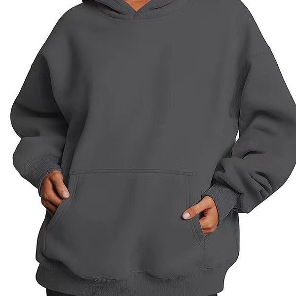 Damen nan extralanger Oversize-Kapuzenpullover im Boxy-Schnitt mit Kängurutasche und geripptem Abschluss Drune