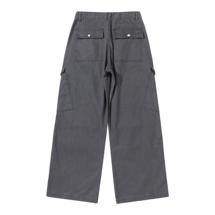 Damen Breite Utility-Cargo-Hose aus robustem Canvas mit hoher Taille und Kniefalten Drune
