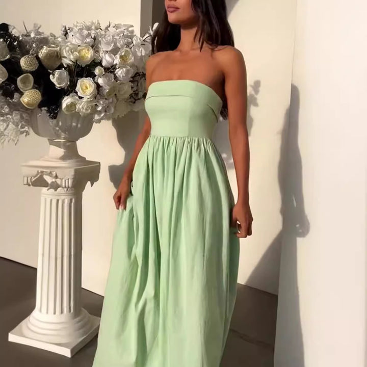 Damen Elegantes Bustier-Maxikleid mit fließendem Rock Drune