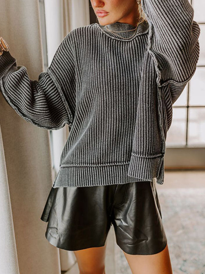 Damen lässiger Strickpullover mit strukturiertem Rippdesign Drune