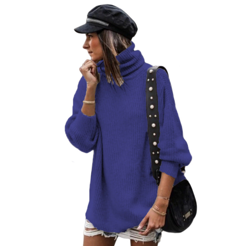Damen Grobstrickpullover mit hohem Kragen und eleganten Knopfdetails Drune
