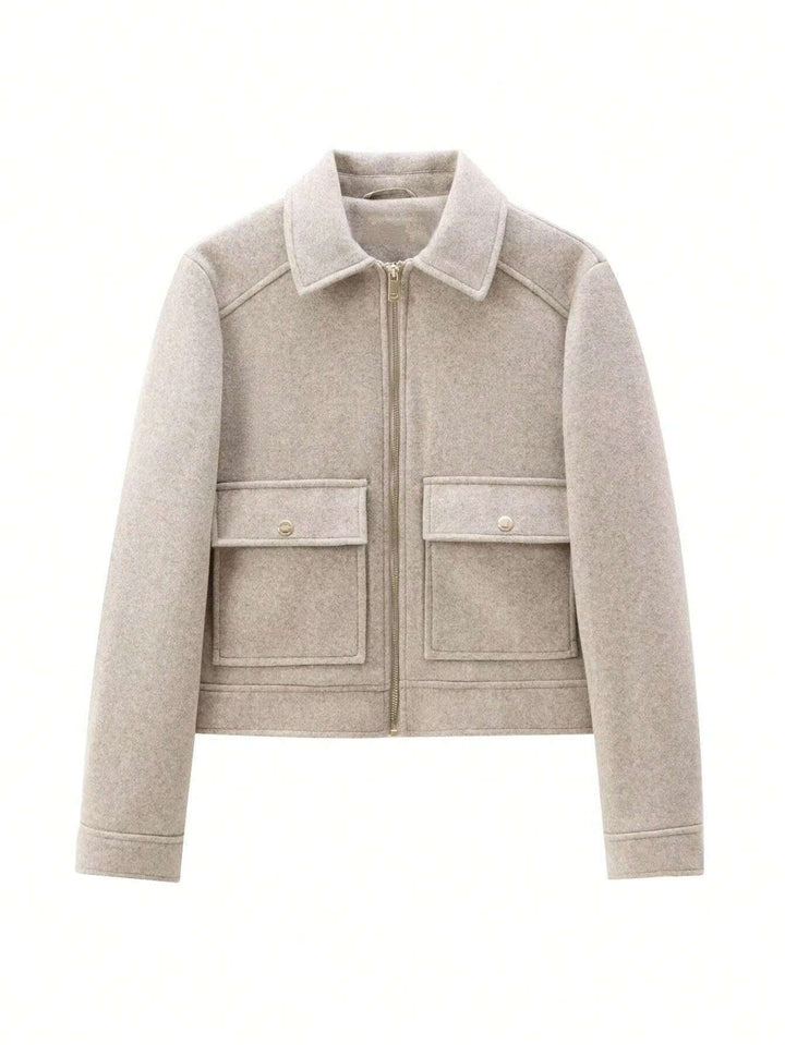 Damen modische kurz geschnittene Jacke mit praktischen Pattentaschen Drune