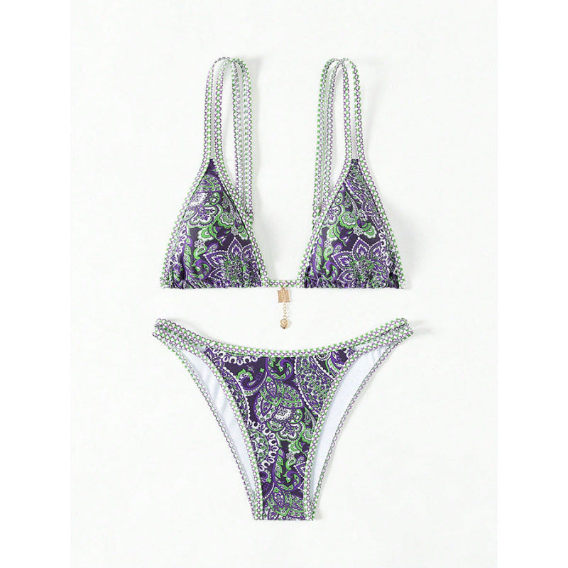 Damen Triangel-Bikini mit raffinierten Schnürdetails und lebhaftem Muster Drune