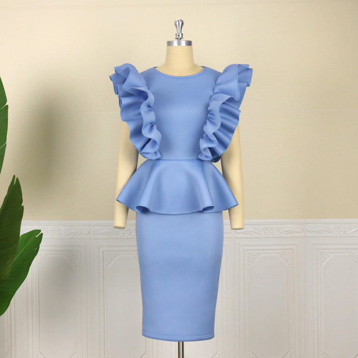 Damen Schickes Midi-Kleid mit voluminösen Rüschen Drune