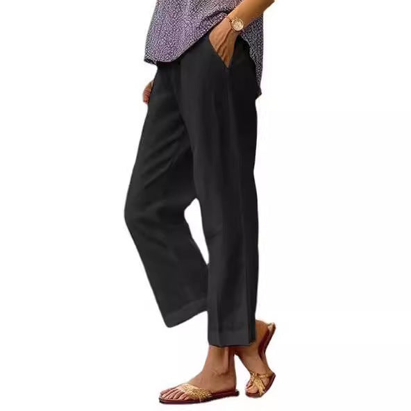 Damen nan lässige Cropped-Hose mit geradem Bein, dezenter Bügelfalte und seitlichen Eingrifftaschen Drune