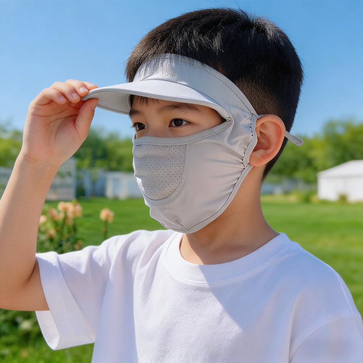 Unisex nan Kinder-Sonnenvisier mit integrierter atmungsaktiver Gesichtsmaske, verstellbarem Nackengurt und perforierter Kinnpartie  Drune