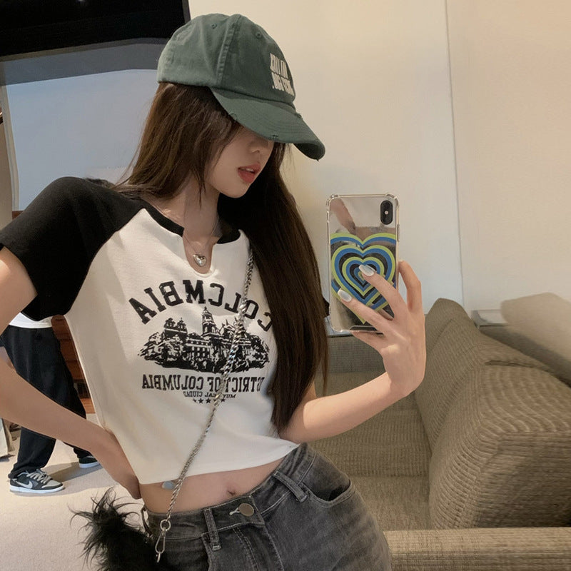 Damen Cropped-T-Shirt mit auffälligem Retro-Print und bequemem Schnitt