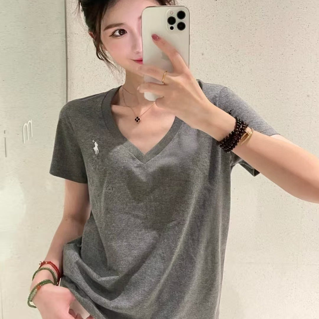 Damen V-Ausschnitt T-Shirt aus hochwertiger Baumwolle Drune