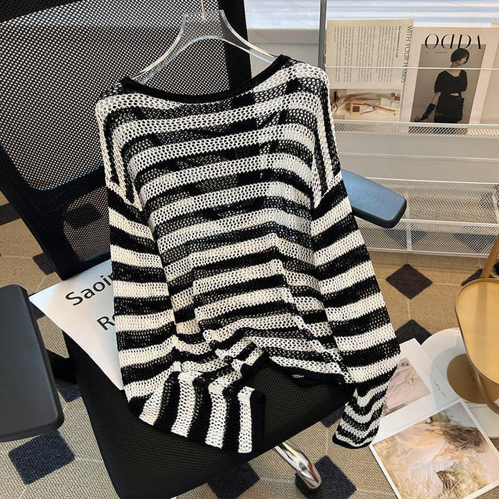 Damen Netzpullover mit offenem Schnitt und tiefem V-Ausschnitt Drune