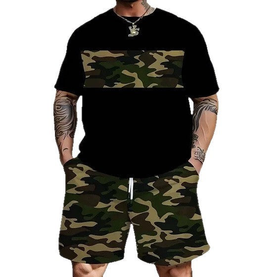 Herren nan lässiges Freizeit-Zweiteiler-Set mit großflächigem Smiley-Sonnenbrillen-Print Drune