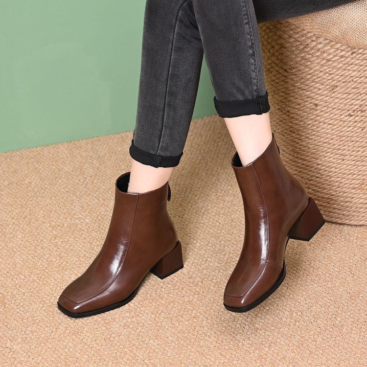 Damen Elegante Stiefeletten mit Blockabsatz und Reißverschluss Drune