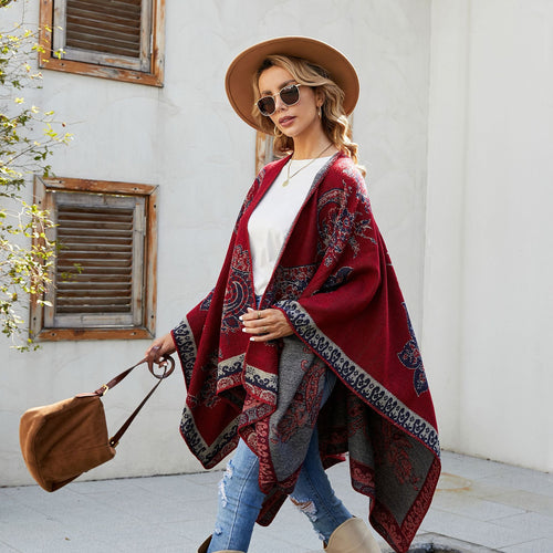 Damen Jacquard Poncho mit Paisley‑Muster Drune