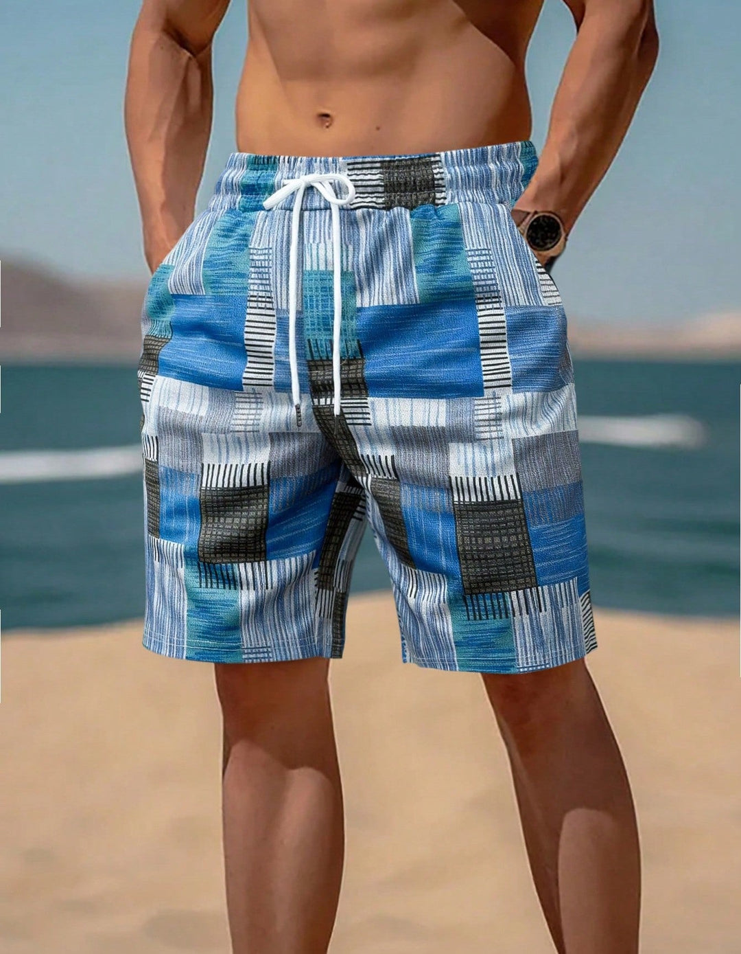 Herren stylische Bade-Shorts mit modernem Graphikmuster Drune