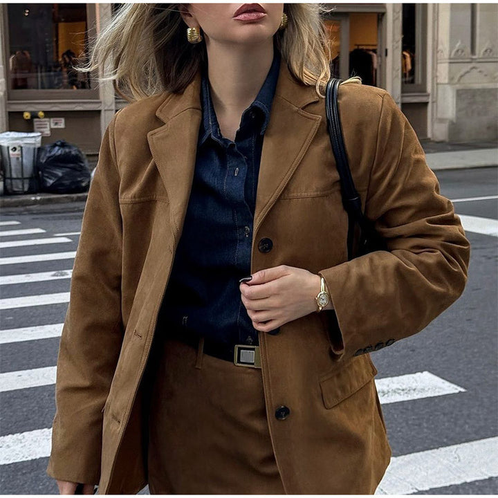 Damen Luxuriöser Wildlederblazer mit eleganter Schnittführung Drune