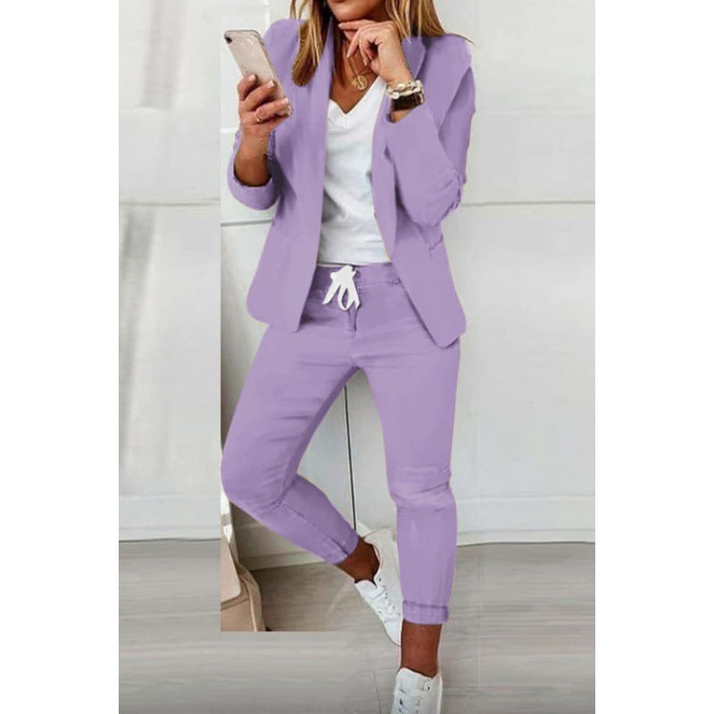 Damen Zweiteiliges Stretch-Jersey-Blazer-Set mit Kordelzug-Jogginghose Drune