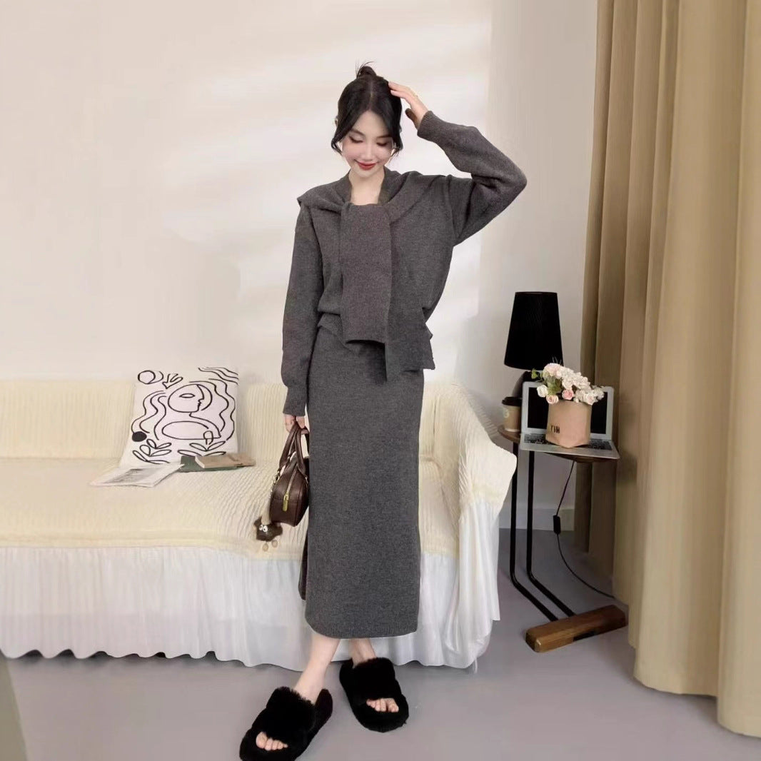 Damen Strickensemble mit modischem Kragen und eleganter Silhouette Drune