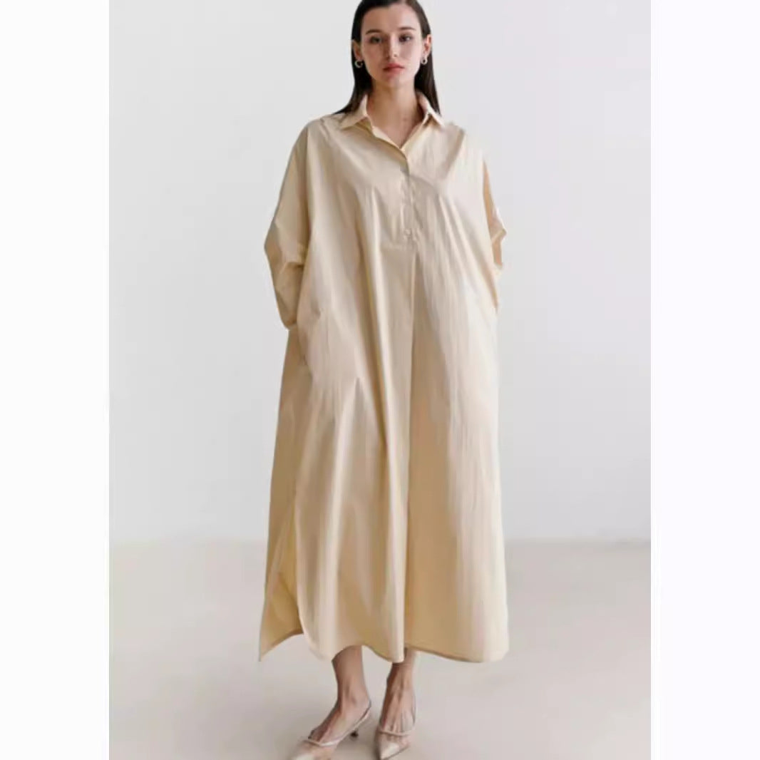 Damen Fließendes Oversize‑Hemdkleid mit Kentkragen, Kimonoärmeln und Seitenschlitzen Drune