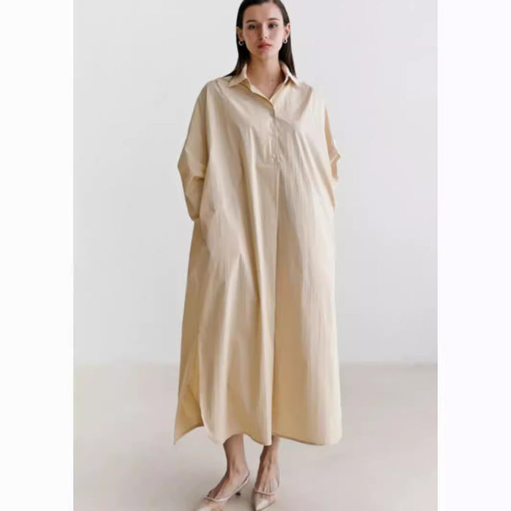 Damen Fließendes Oversize‑Hemdkleid mit Kentkragen, Kimonoärmeln und Seitenschlitzen Drune