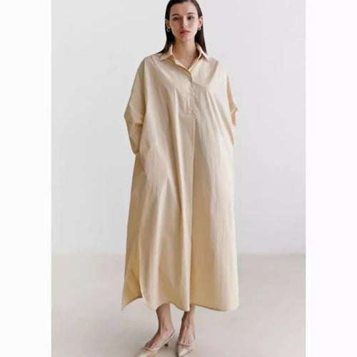Damen Fließendes Oversize‑Hemdkleid mit Kentkragen, Kimonoärmeln und Seitenschlitzen Drune