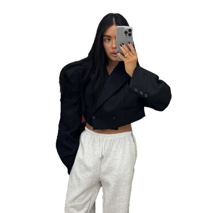 Damen Cropped-Boxy Kurzblazer mit kastiger Silhouette und überlangen Ärmeln Drune