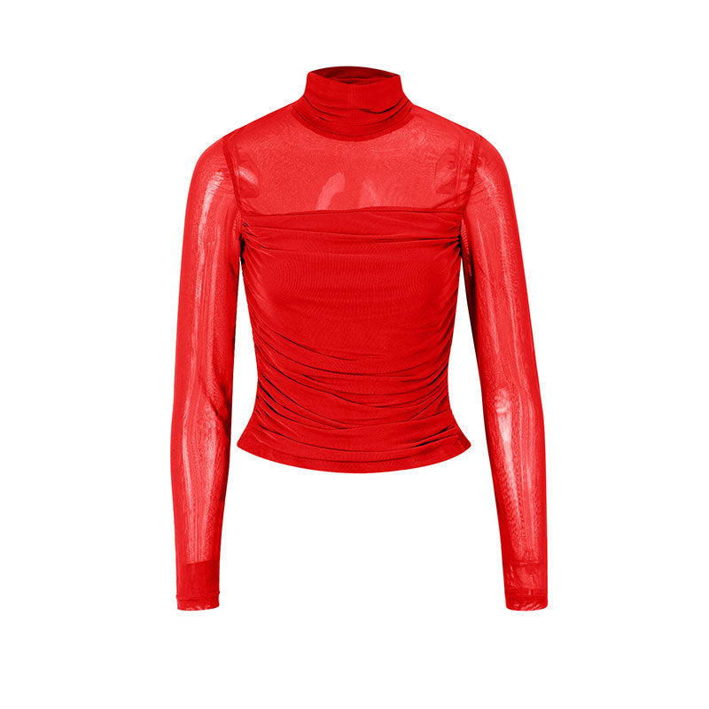 Damen Langarmshirt mit eleganter Raffung und transparentem Design Drune