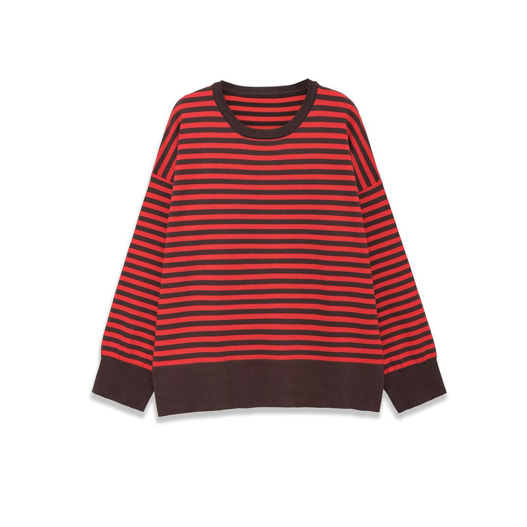 Damen Gestreifter Oversize-Pullover mit kontrastbesetzten Bündchen Drune