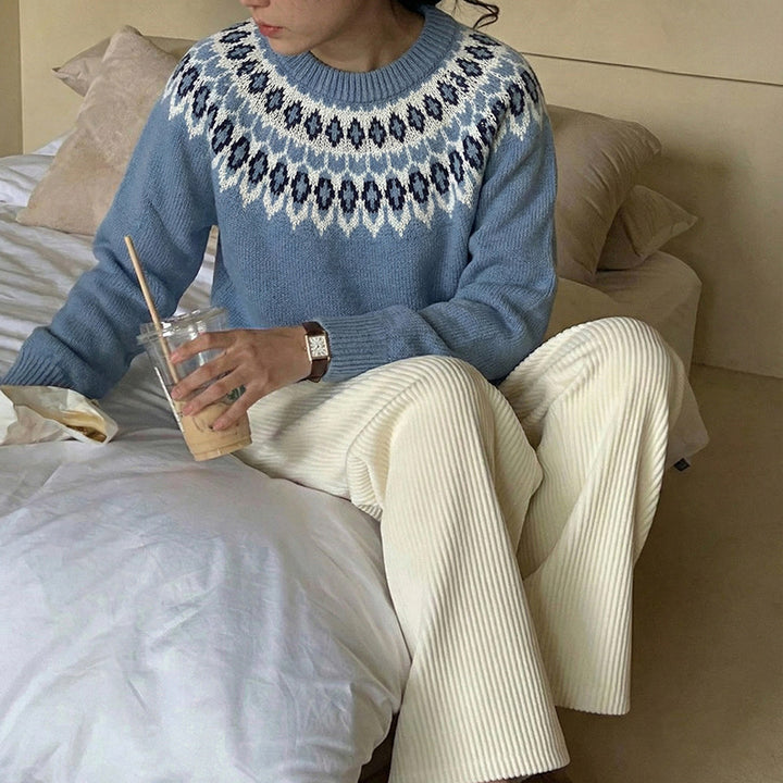 Damen Gemusterter Strickpullover Drune