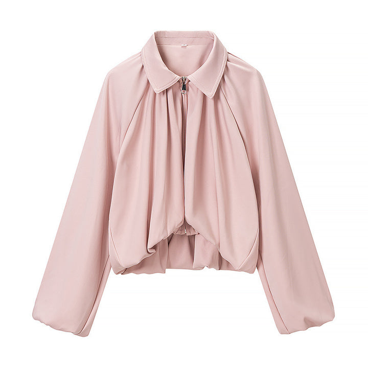 Damen Kurzblouson mit Kellerfalten, Reißverschluss und Ballonärmeln Drune
