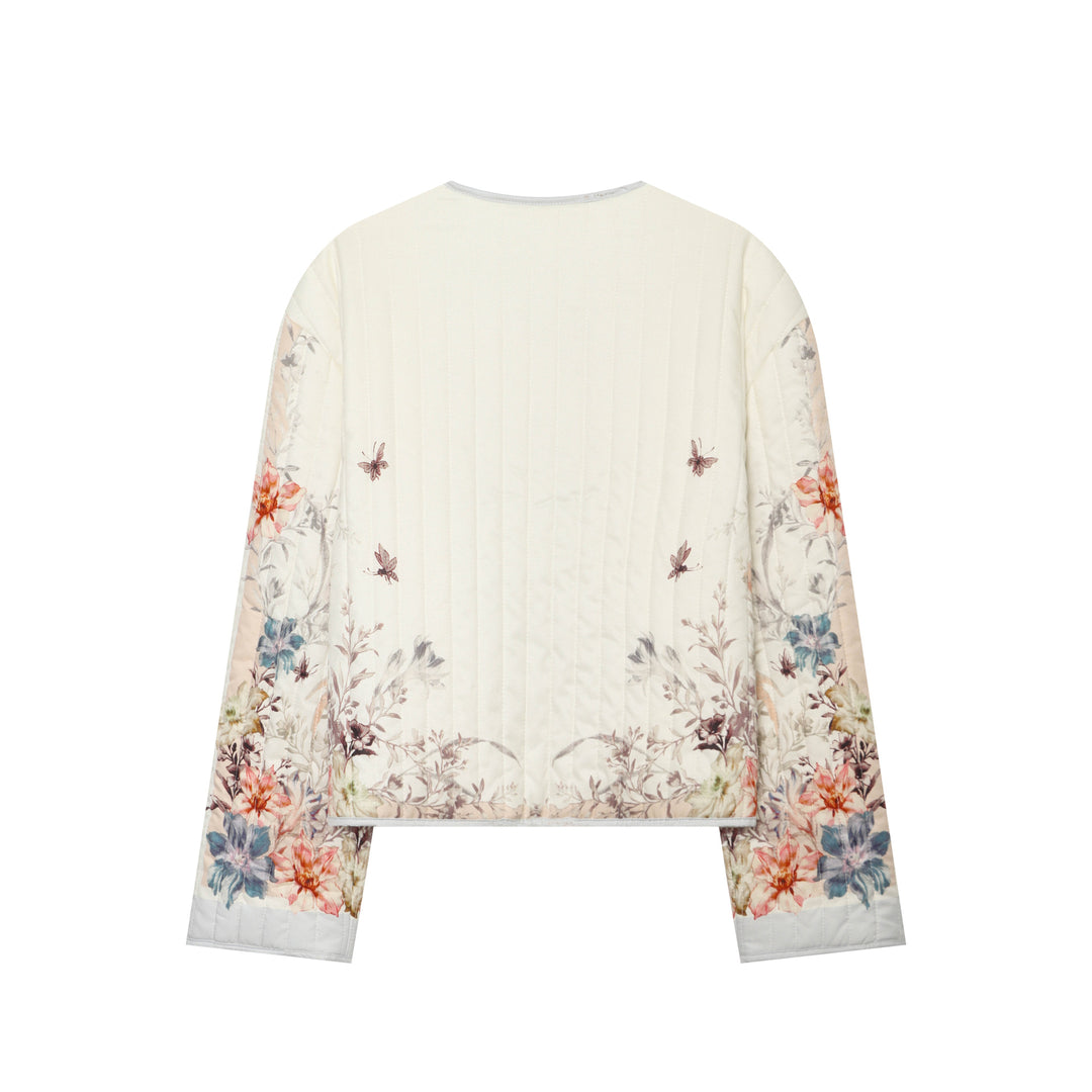 Damen Gepolsterte Cropped Jacke mit floralem Alloverprint und Rundhalsausschnitt Drune