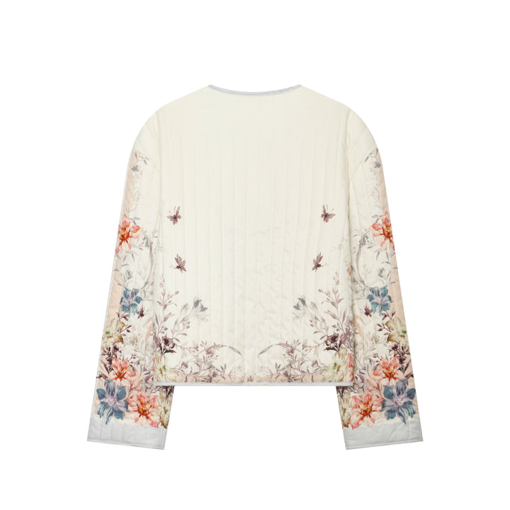 Damen Gepolsterte Cropped Jacke mit floralem Alloverprint und Rundhalsausschnitt Drune