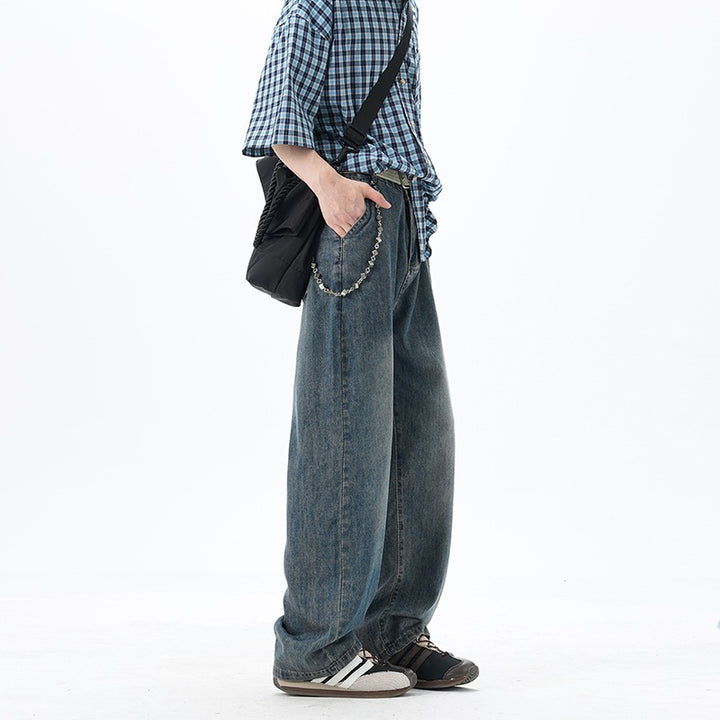 Herren Weite Denim-Jeans mit Vintage-Waschung und tiefem Schritt Drune