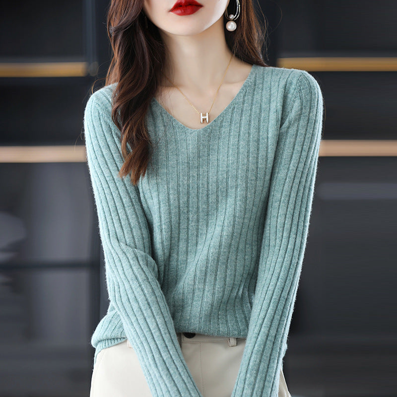 Damen Strickpullover mit feiner Rippenstruktur und V-Ausschnitt Drune