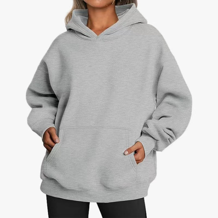 Damen nan Longline-Oversize Hoodie mit tiefer Schulter, verstärkter Kängurutasche und geripptem Saum Drune